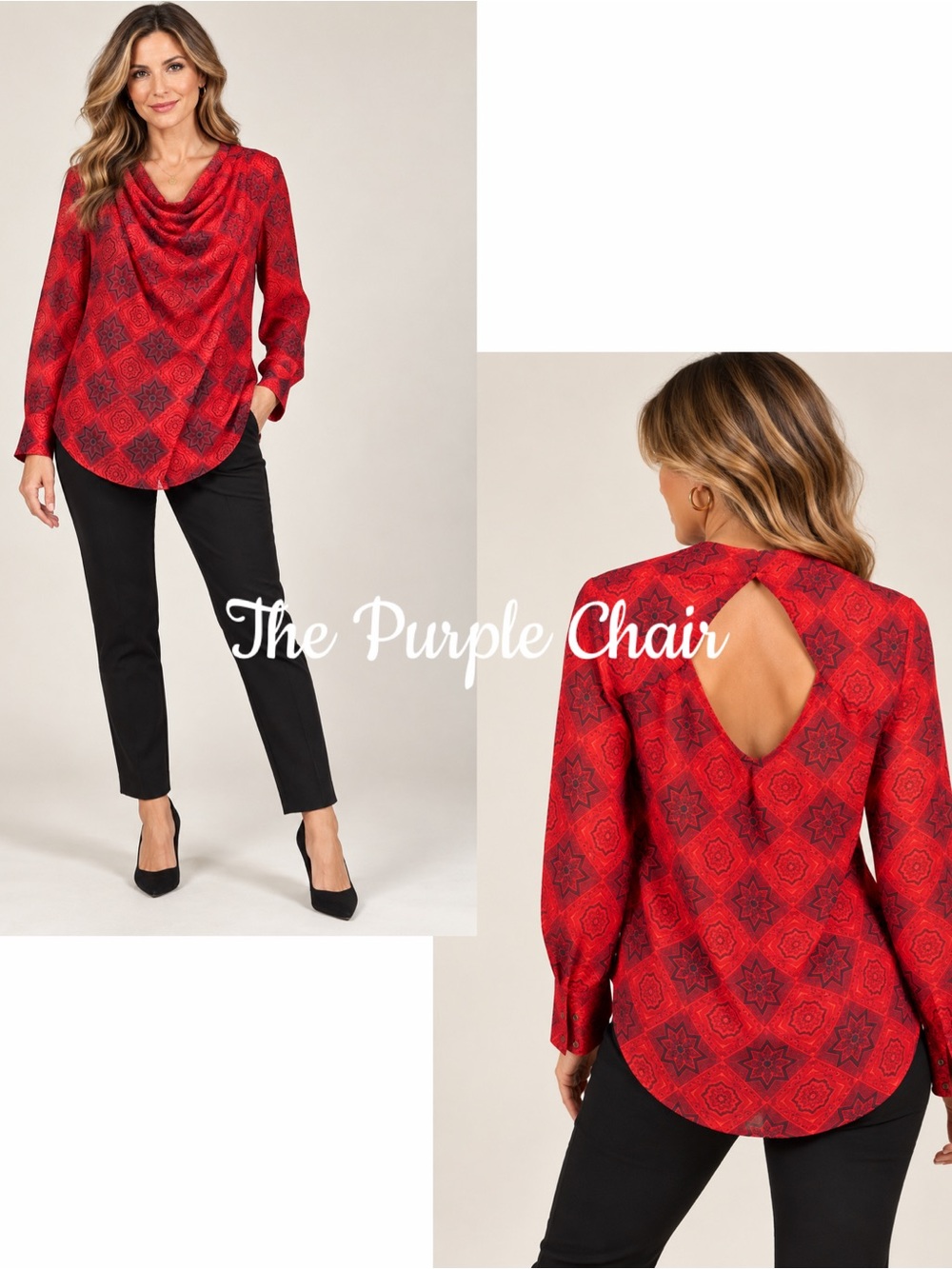CAbi NWOT Semi-Sheer Long Sleeve Cut-Out Back Top XS